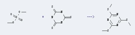 2,4-Dichloro-5-aminopyrimidine can react with sulfuric acid dimethyl ester to produce 2,4,6-tris-methylsulfanyl-[1,3,5]triazine
